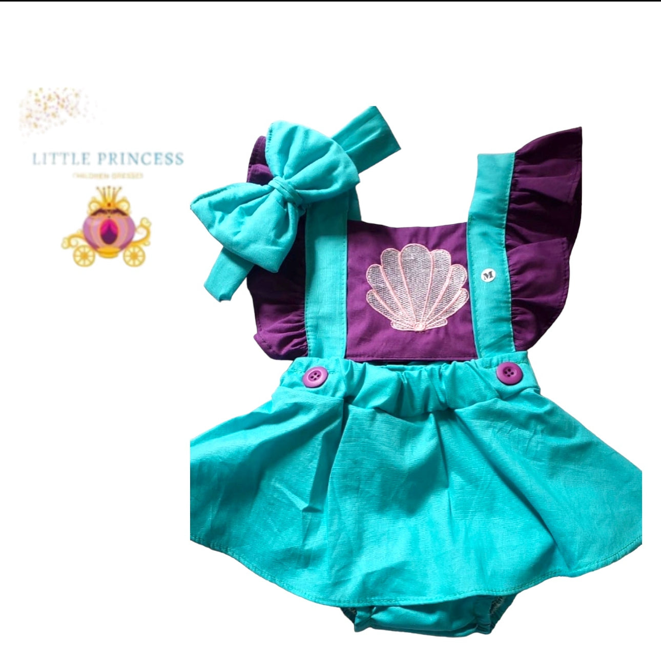 Princess Ariel , Marmeid Infant Baby Girl Pink Ruffles Romper Month birthday